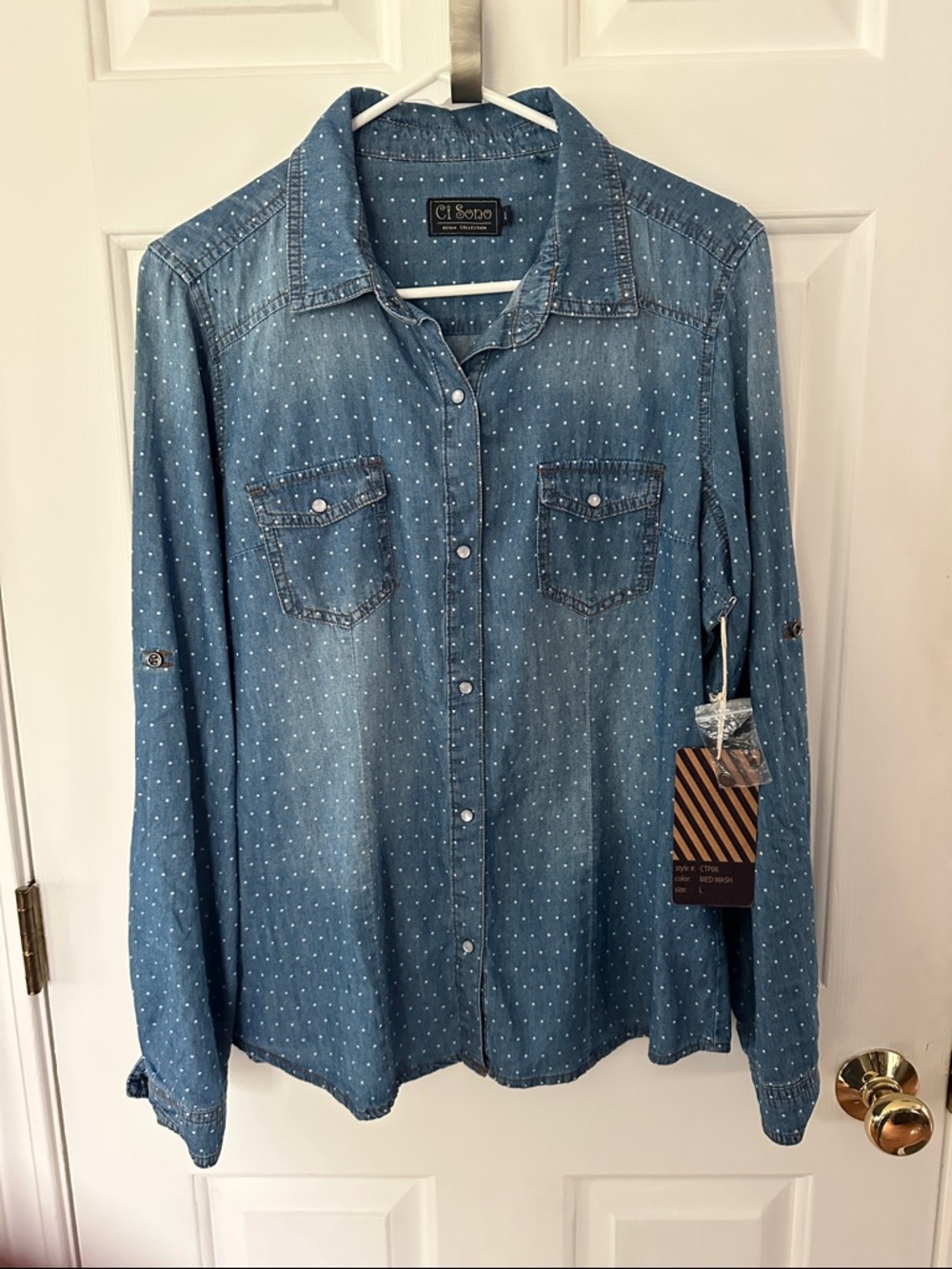 Ci Sono Blue Denim Polka Dot Button-Front Shirt